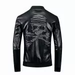 veste en cuir philipp plein easy day skull embroidery